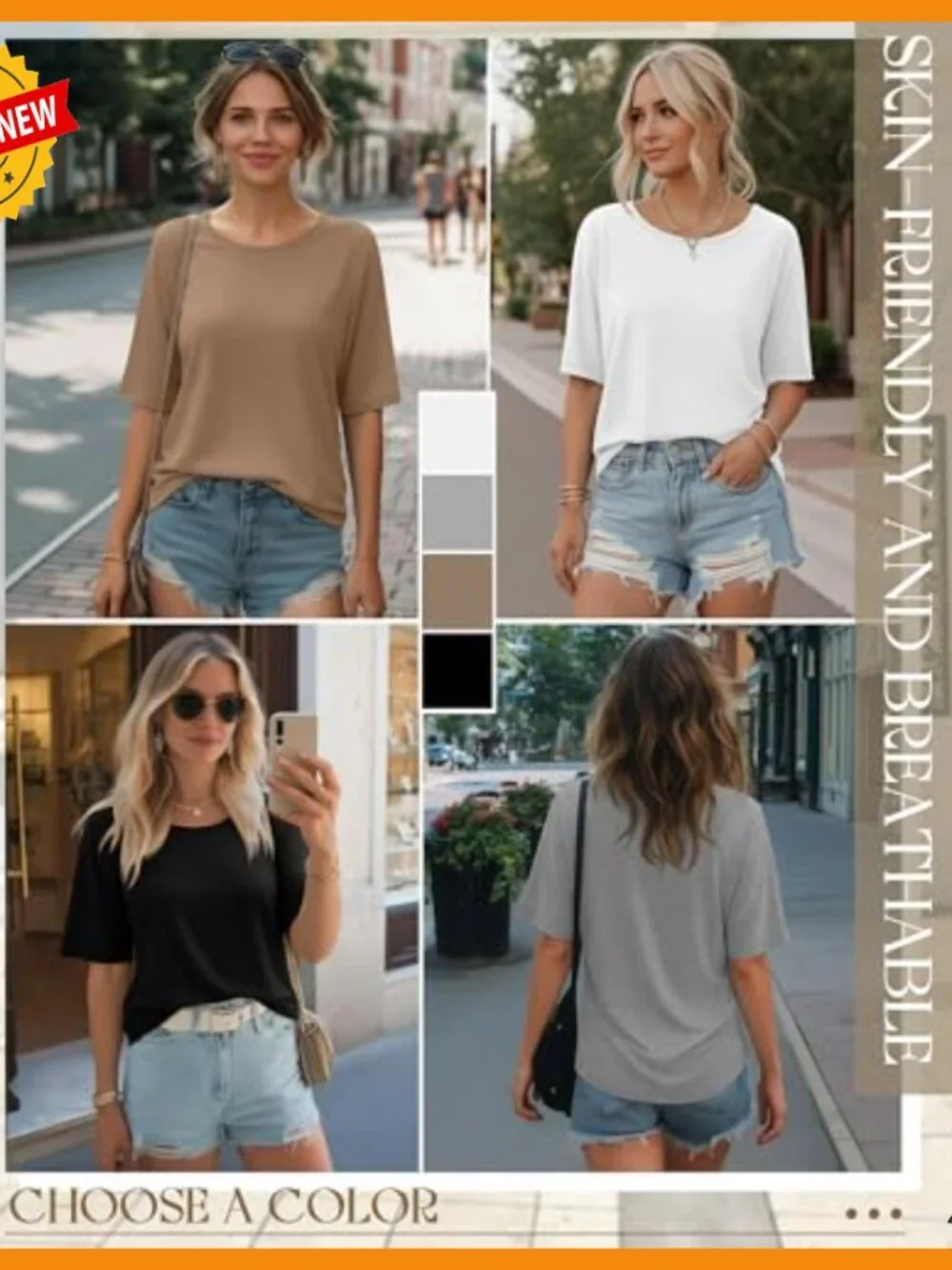 4 Pack Half Sleeve Oversized T-Shirts, Lightweight Cotton Blend, Casual Round - Picture 2 of 7